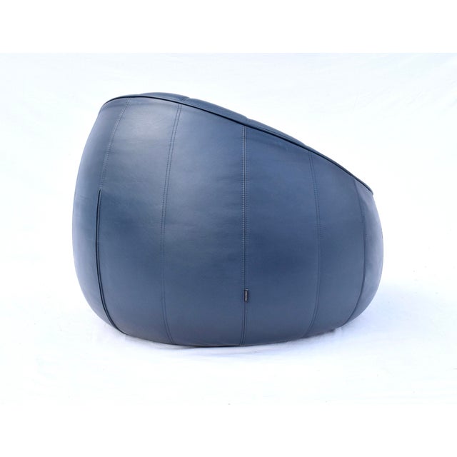 Metal Vintage Ligne Roset Leather Moroccan Ottoman Swivel Arm Chair For Sale - Image 7 of 10