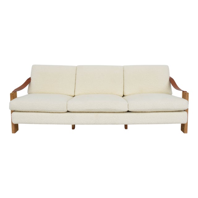 French Sofa in Open-Pore Beech and Leather by Pierre Chapo, 1968 For Sale