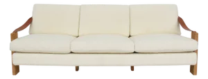 French Sofa in Open-Pore Beech and Leather by Pierre Chapo, 1968