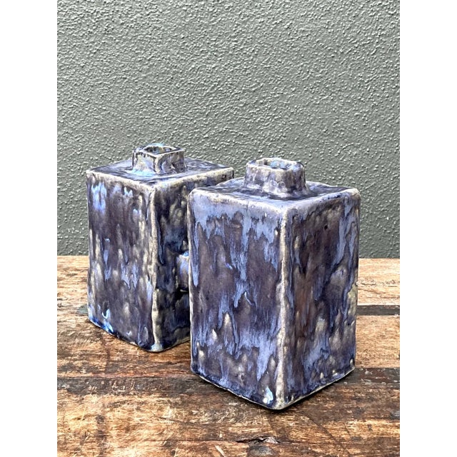 Ceramic Vintage Dual Cubic Ceramic Vase For Sale - Image 7 of 12
