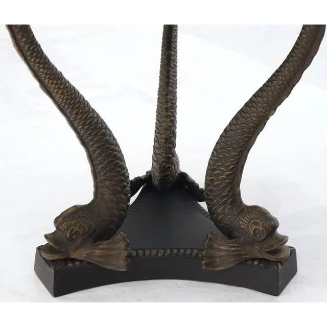 Bronze Triple Dolphins Base Granite Top Round Side End Table Pedestal For Sale - Image 10 of 12
