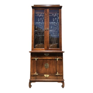 1970s Mid Century Modern Ming Pagoda Top Campaign China Cabinet For Sale