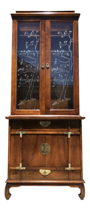 1970s Mid Century Modern Ming Pagoda Top Campaign China Cabinet
