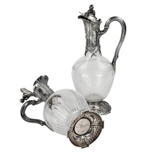 Metal French Glass Wine Jugs in Silver, Set of 2 For Sale - Image 7 of 10