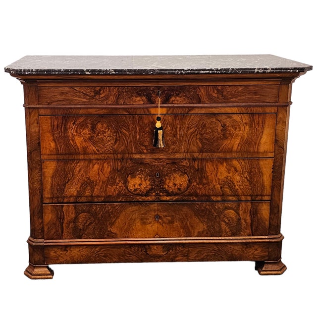 19th Century French Louis Philippe Burl Walnut Commode With Marble Top For Sale - Image 18 of 18