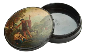 French Papier Mache Snuff Box Painted 1800
