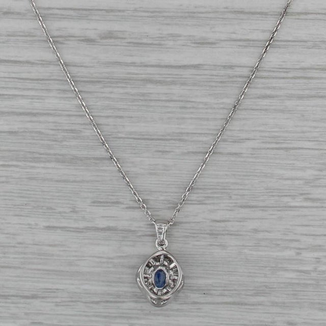0.68ctw Sapphire Diamond Halo Pendant Necklace 14k White Gold 18" Cable Chain For Sale - Image 4 of 6
