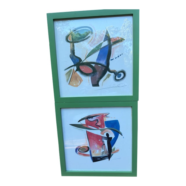 1990s Pair of Colorful Abstract Prints by German Artist Alfred (Alex) Gockel - “Heart Throb” and “Helicopter” - As Signed by the Artist For Sale
