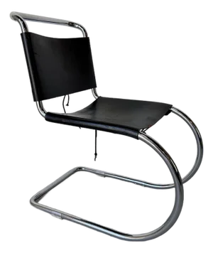 1960s Mies Van Der Rohe Style Chrome & Black Leather Cantilever Accent Desk Chair