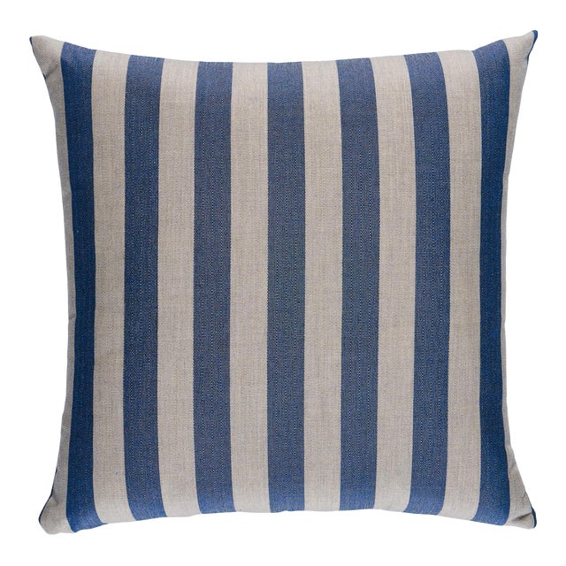 Schumacher Hanson I/O Stripe 22" Pillow In Navy For Sale