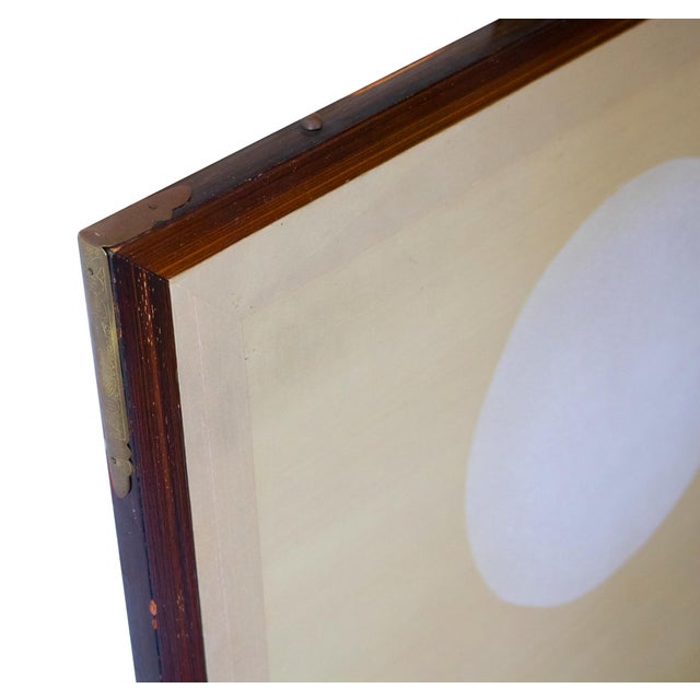 C. 1970s Japanese Style Monochrome Silk Screen "Egrets and Moon" For Sale - Image 14 of 17