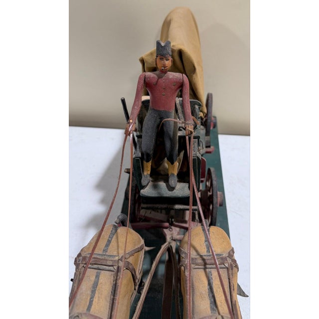 Animal Skin 19thc Folky Covered Wagon With Four Horses For Sale - Image 7 of 8