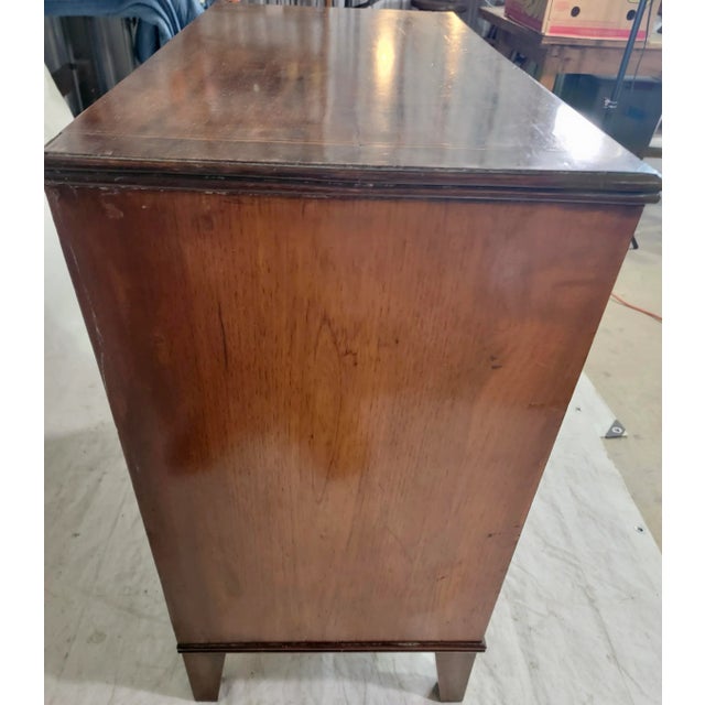 Brown Stately Antique 2 Over 2 Chest of Drawers With Delicate Inlaid Trim and Metal Brass Hardware - From England, Circa 1860 For Sale - Image 8 of 13