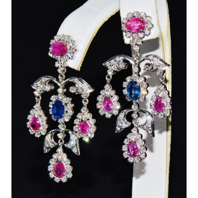 Early 21st Century Certified Natural 31CTS VS F Diamond Ruby Sapphire 18K Solid Gold Necklace Earrings Set, set of 3 For Sale - Image 5 of 12