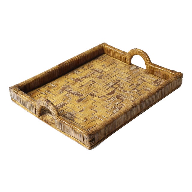 Hollywood Regency Wicker Tray from Vivai del Sud, Italy, 1970s For Sale