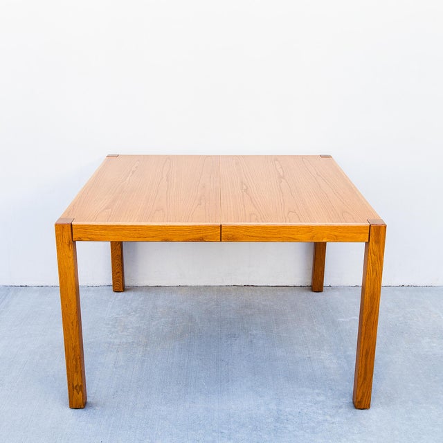 1970s Large Mid Century Oak Expandable Parsons Style Dining Table For Sale - Image 9 of 13