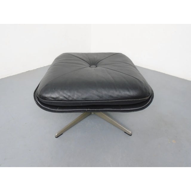 Mid-Century Modern Black Leather Ottoman, Germany, 1960s For Sale - Image 3 of 13