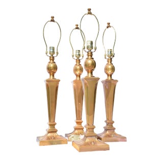 Set of 4 Vintage Column Brass Table Lamps For Sale