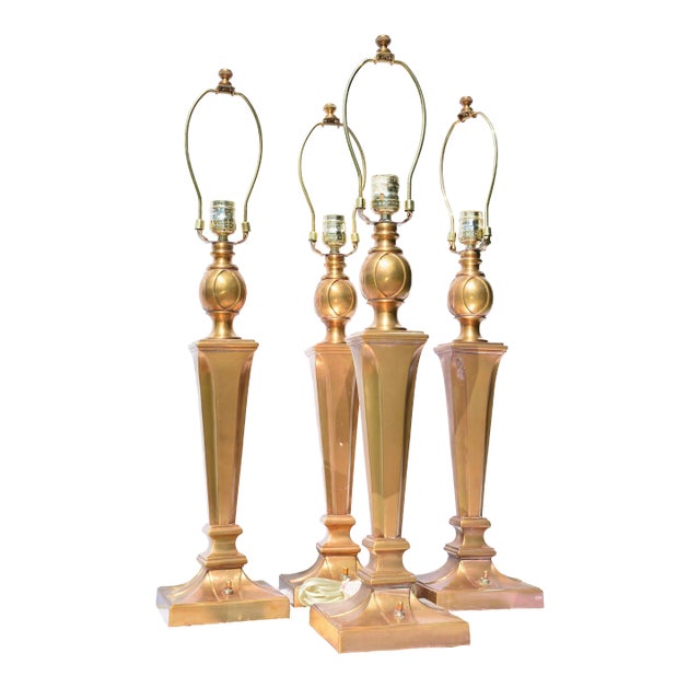 Set of 4 Vintage Column Brass Table Lamps For Sale