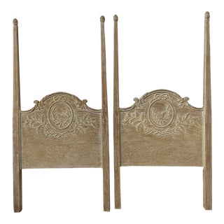 Twin Size Hand Carved French Double Poster Headboards - a Pair For Sale