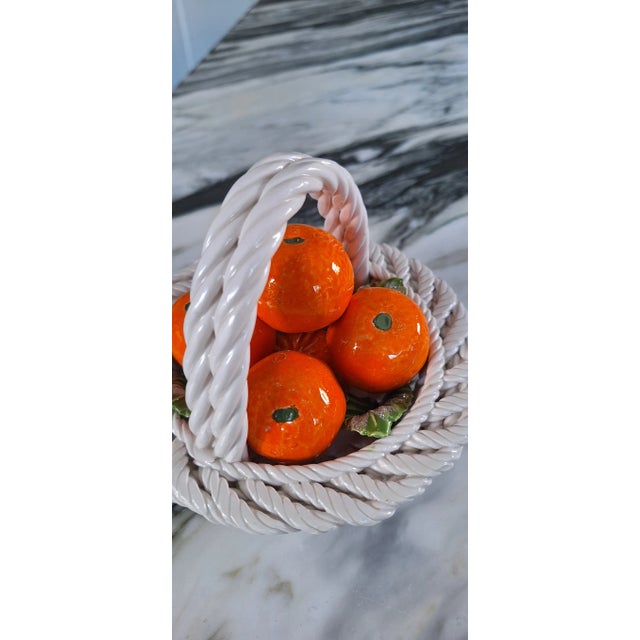 Ceramic Vintage Ceramiche Lanzarin Italian Porcelain Trompe l'Oleil Basket of Citrus Fruit For Sale - Image 7 of 11