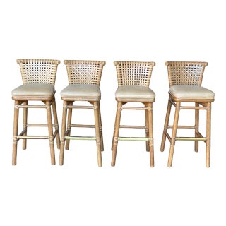 McGuire Laced Raw Hide Bar Stools - Set of 4 For Sale