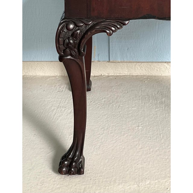 C. 1870 Antique American Victorian Rococo Revival Mahogany Parlor Chair With Carved Crest, Ball-and-Claw Feet, Tapestry Upholstery For Sale In West Palm - Image 6 of 13