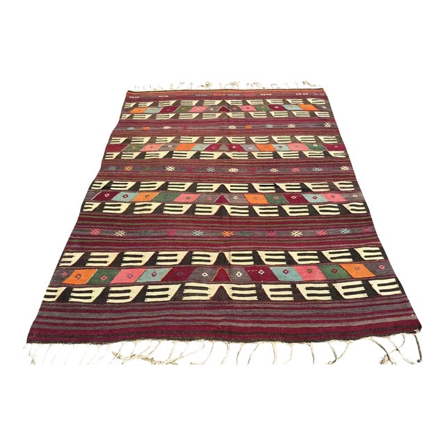 1960s Vintage Turkish Handmade Kilim Rug - 65"x88.5" For Sale