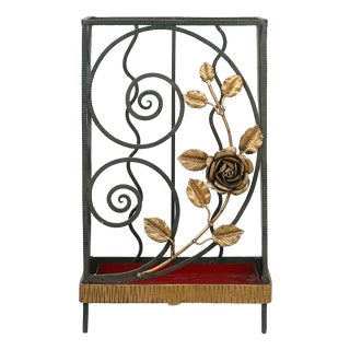 Art Deco Wrought Iron Umbrella Stand with Floral Decoration, France, 1930s For Sale
