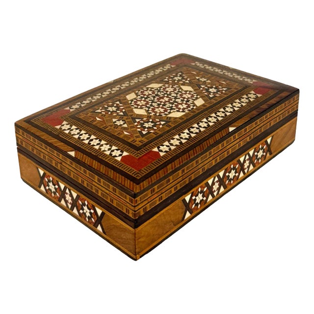 Vintage Moorish Marquetry Inlaid Storage Dresser Box For Sale
