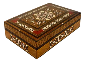 Vintage Moorish Marquetry Inlaid Storage Dresser Box