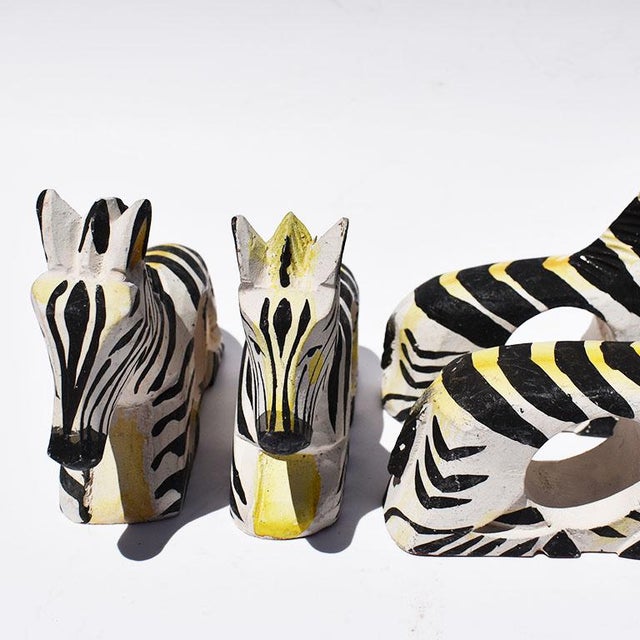 Carved Wood Zebra Animal Napkin Rings in Black and White, Philippines Set of 8 Chairish