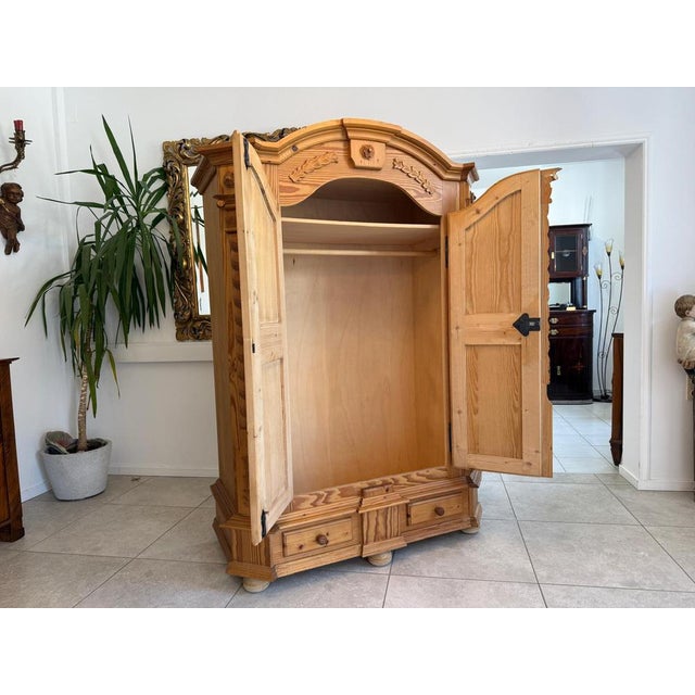 Brown Vintage Farmhouse Wardrobe in Softwood, 1980s For Sale - Image 8 of 10