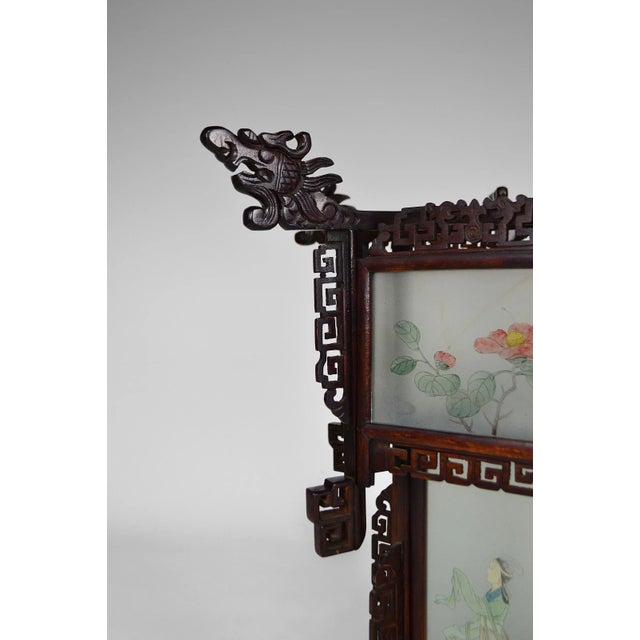 Large Antique Asian Carved Wood Lantern with Dragons & Painted Glass Panels, 1900s For Sale - Image 17 of 18