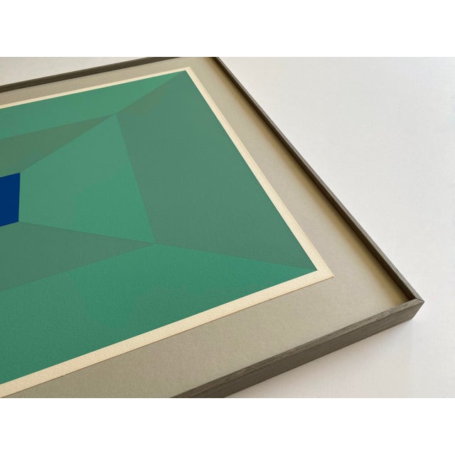 Josef Albers Vintage 1971 Limited Edition Hand Signed " P-Blue " Framed Mid Century Modernist Exhibition Silkscreen Print For Sale - Image 13 of 18