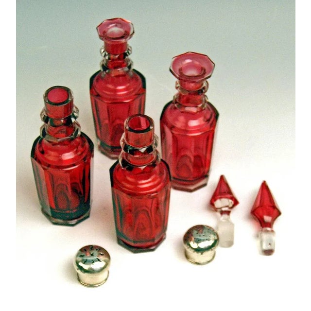 Oil and Vinegar Condiment Set in Glass and Silver, Vienna, 1854, Set of 4 For Sale - Image 4 of 5