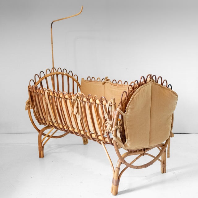 Mid- Century Modern Bamboo Baby Cradle, Bonacina Style, Italy 1960s An exceptional mid-century Italian baby cradle,...