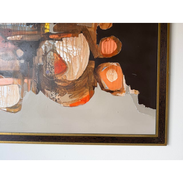 Brown Large- 1970s Vintage Gregory Hawthorne Expressionist Abstract Acrylic on Masonite Painting, Framed For Sale - Image 8 of 13