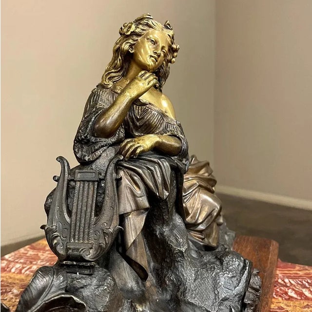 19th Century French Bronze Statue of Maiden With Lyre For Sale - Image 4 of 13