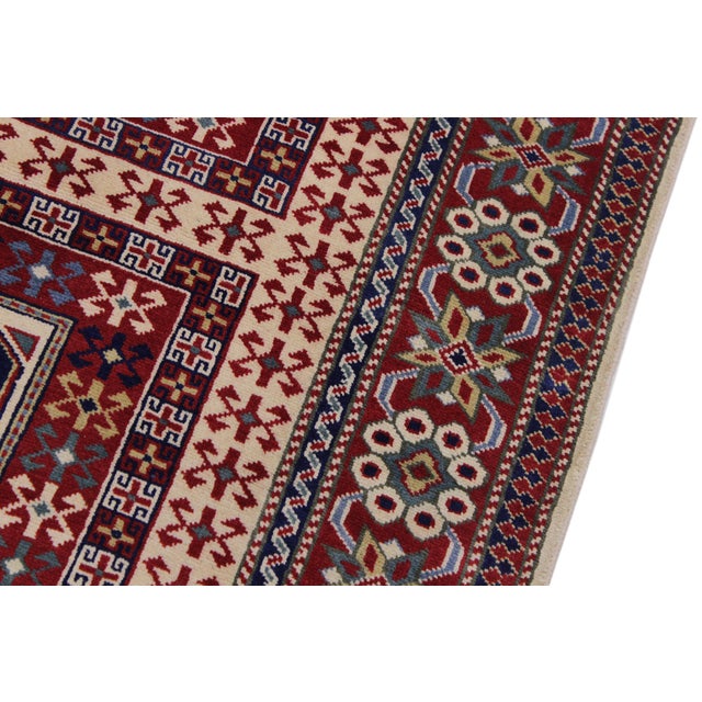 Boho Chic Panel Shirwan Red/Blue Wool Runner Rug- 3'5''x11'2'' For Sale In New York - Image 6 of 10