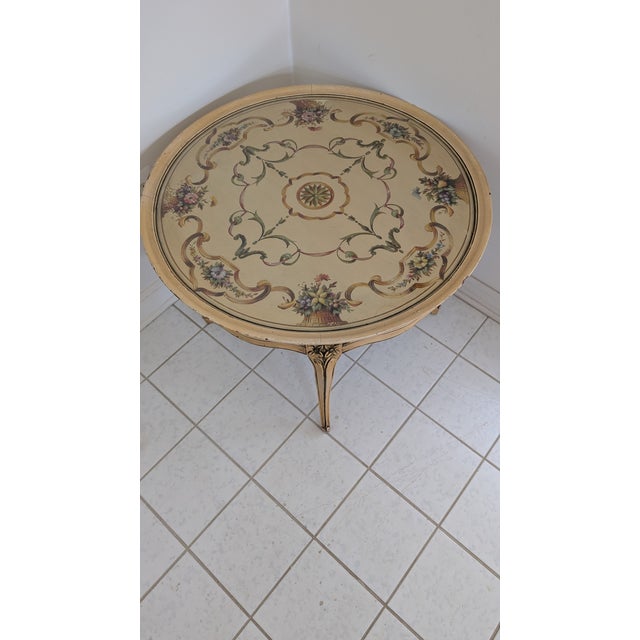 Vintage Handpainted Italian Design Toleware Round Coffee Table For Sale - Image 10 of 12