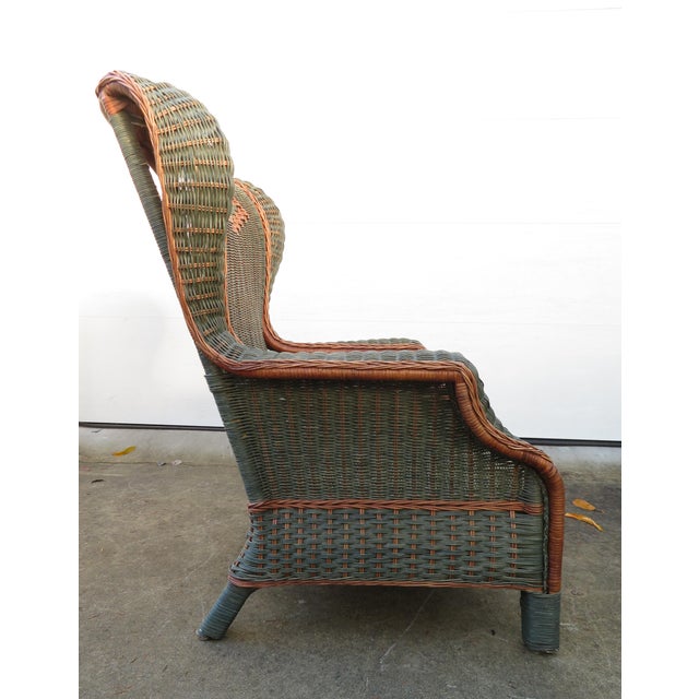 Vintage Palecek Wicker Rattan Wingback Chair ~ Victorian Style ~ Throne Armchair For Sale - Image 9 of 17