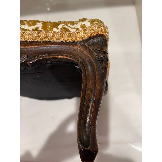 Textile Vintage French Small Footstool With Cut Velvet Upholstery For Sale - Image 7 of 9