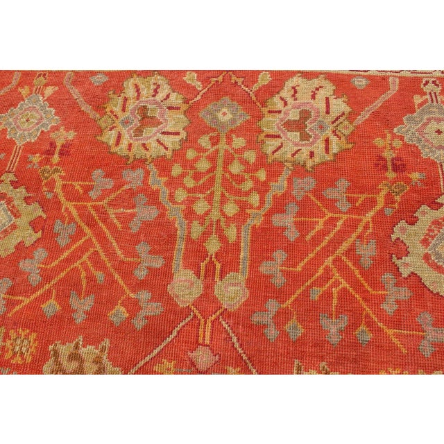 Textile Antique Turkish Oushak Rug With All-Over Design on Orange Red Field and Gray Border For Sale - Image 7 of 9