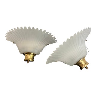 Frosted Glass Fan Palm Sconces - Pair For Sale