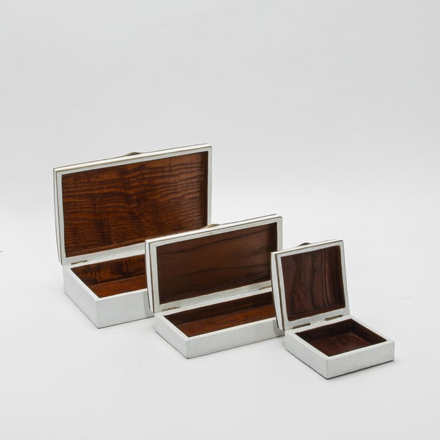 R & Y Augousti Set of 3 Shagreen Boxes With Mother of Pearl and Brass Details by R&y Augousti For Sale - Image 4 of 12