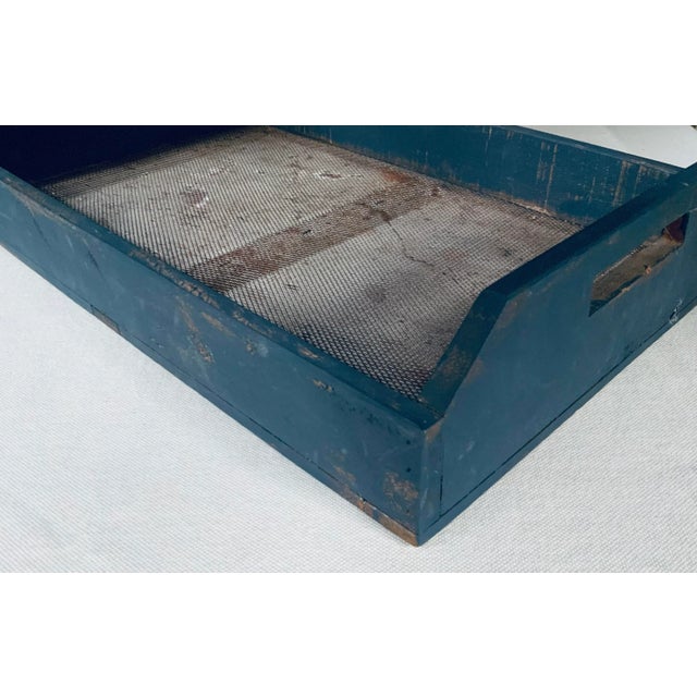 Vintage c.1950 Adirondack Camp Blanket Storage Tray With Original Blue Paint For Sale - Image 16 of 18