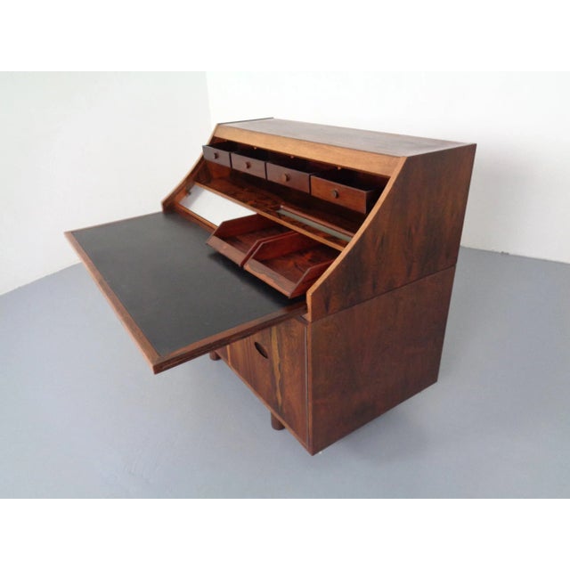 Wood Rosewood and Leather Tambour Writing Desk by Gianfranco Frattini for Bernini, Italy, 1964 For Sale - Image 7 of 18