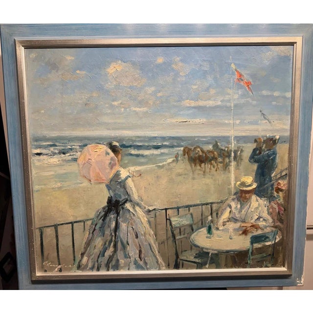 Hans Jörg Wagner, Munich, Trouville Beach Promenade, France, Oil Painting on Canvas, Framed For Sale - Image 13 of 13