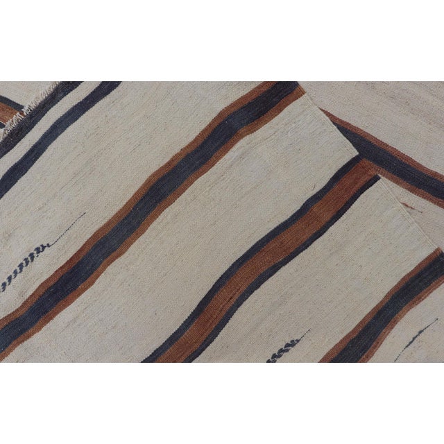 Turkish Vintage Kilim Rug Ivory Brown Striped Anatolian Flatweave Wool For Sale - Image 12 of 12